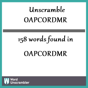 158 words unscrambled from oapcordmr