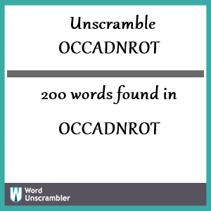 200 words unscrambled from occadnrot