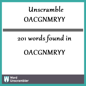 201 words unscrambled from oacgnmryy