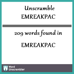 209 words unscrambled from emreakpac