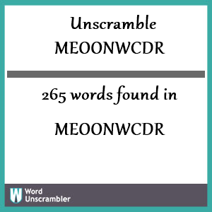 265 words unscrambled from meoonwcdr