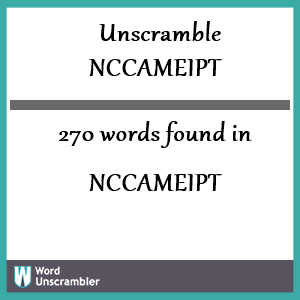 270 words unscrambled from nccameipt