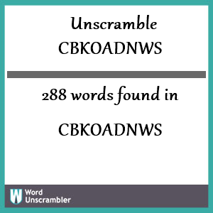 288 words unscrambled from cbkoadnws