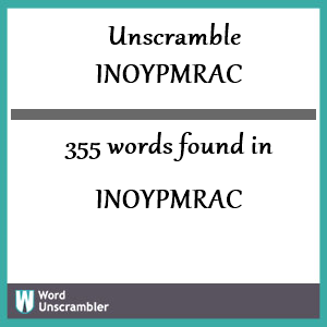 355 words unscrambled from inoypmrac